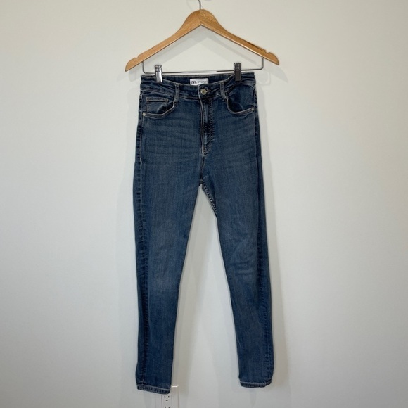 Zara High Waisted Blue Skinny Jeans - Picture 1 of 4